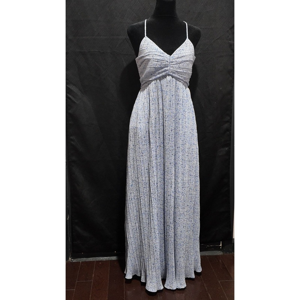 A New Day Women Blue Floral Pleated Maxi Dress Small Keyhole Back Sundress